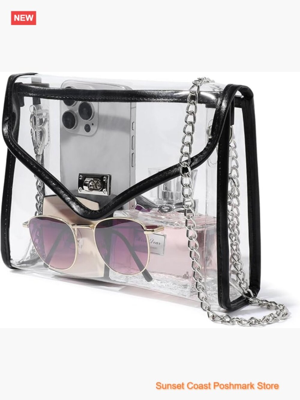 Stadium Approved Clear Crossbody Bag with Leather Edging Concert Sports Events